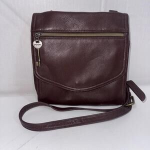 Vintage Y2k Fossil Boho Hippie Gypsy Brown Crossbody Genuine Leather Purse Bag